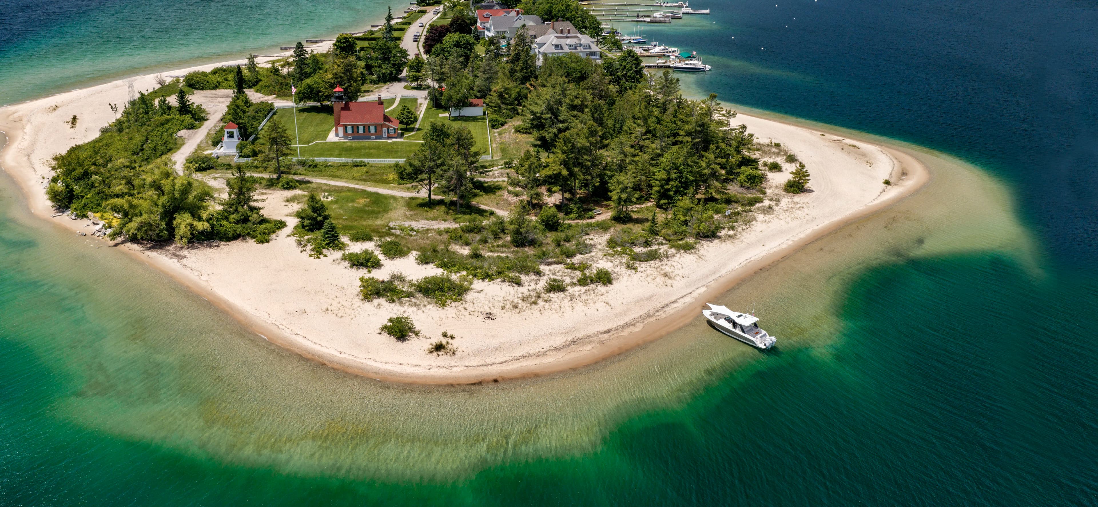 35 LS - Tiara Yachts - 35 Foot Luxury Yacht - Aerial Image in Harbor Springs, Michigan