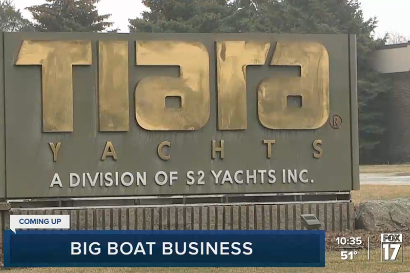 Television shot of Tiara Yachts sign