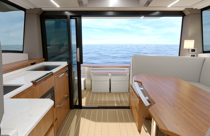 Tiara Yachts EX 54 | Two-Panel Glass Door with Disappearing Bulkhead