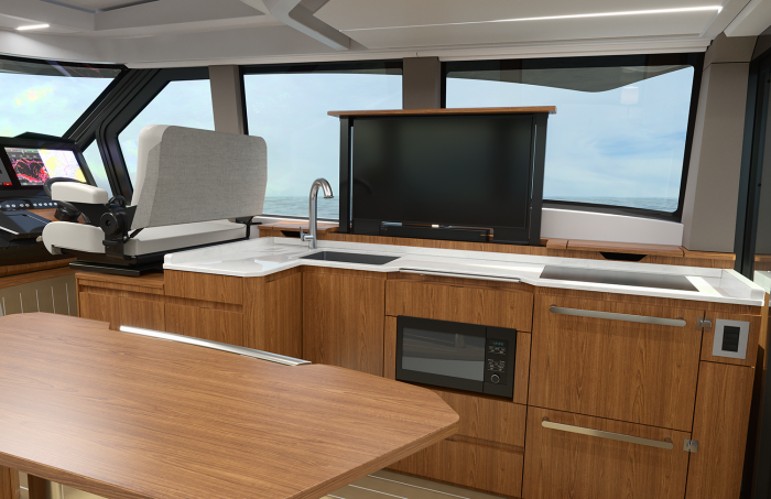 Tiara Yachts EX 54 | Salon TV Mounted on Hi-lo Actuator