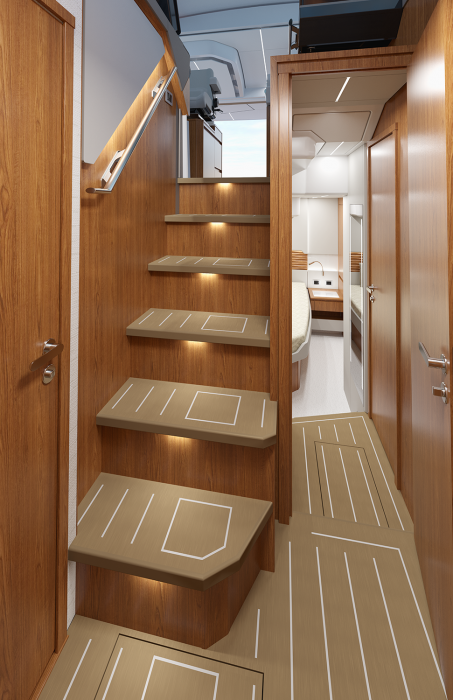 Tiara Yachts EX 54 | Atrium Stairs