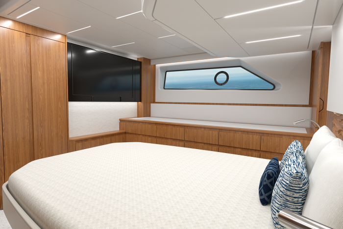 EX 60 Master stateroom with dresser in lieu of settee