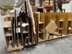 Carts of cabin parts staged for assembly